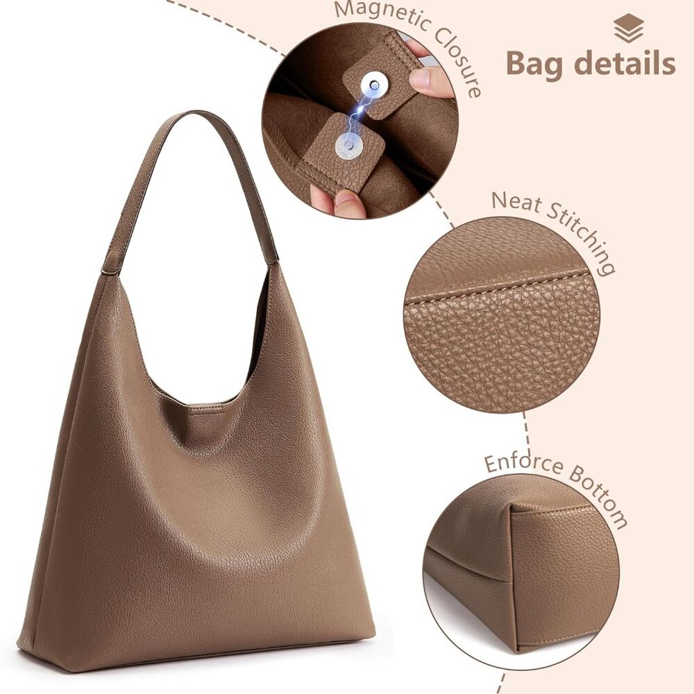 Slouchy Hobo Bag Vegan Leather Suede Tote Bag Women Weekender Shoulder for Casua - Picture 6 of 7